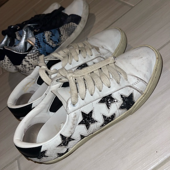 Saint Laurent White and Black Star Sneakers - Picture 1 of 5